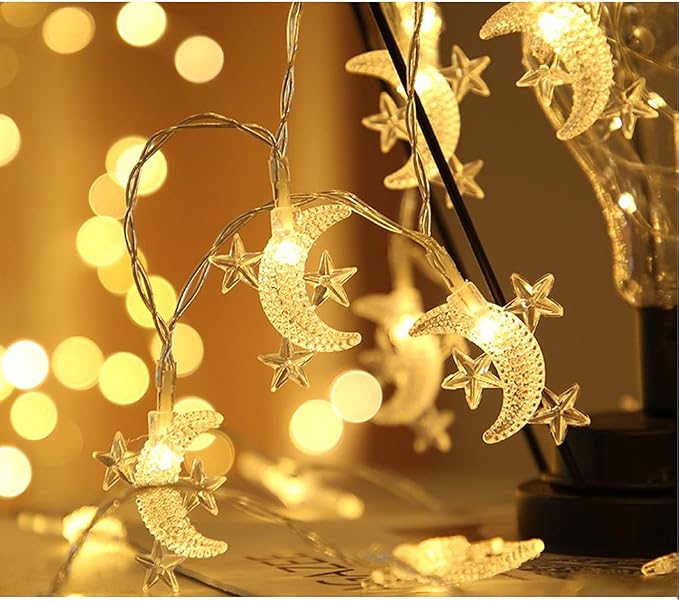 Fielegen 40 LED Moon String Lights Battery Operated 20ft Moon Mini Star Fairy Lights