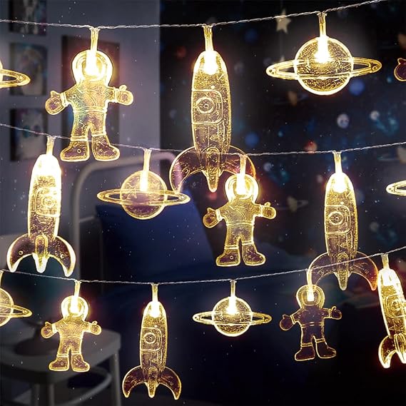 AceList 10 LED Children's Room LED String Light Astronaut Spaceship Rocket