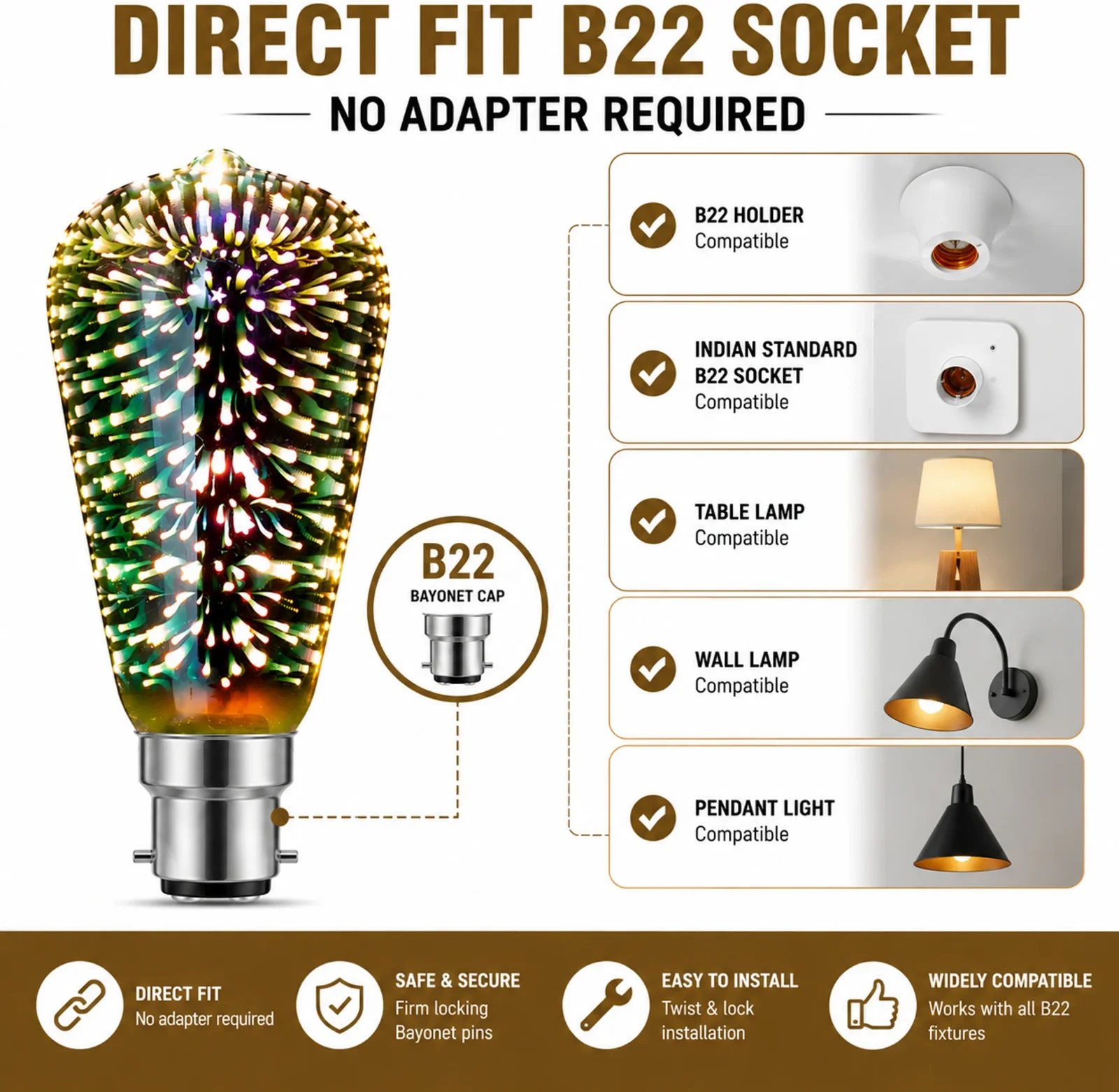 VUSTICA 3 W Color Changing, Flickering Decorative B22 LED Bulb